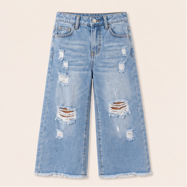 Meisjes Gescheurde Jeans met Wijde Pasvorm