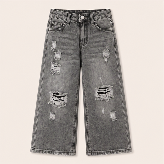 Meisjes Gescheurde Jeans met Wijde Pasvorm