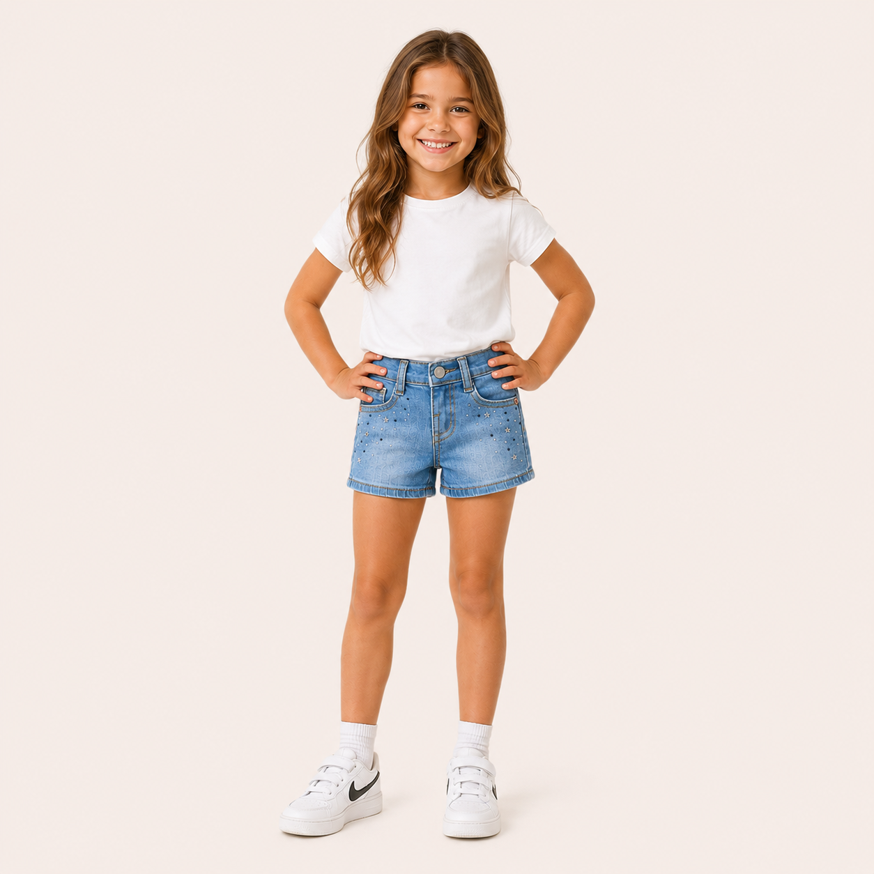 Meisjes Denim Short met Ster en Strass Details| 2 kleuren