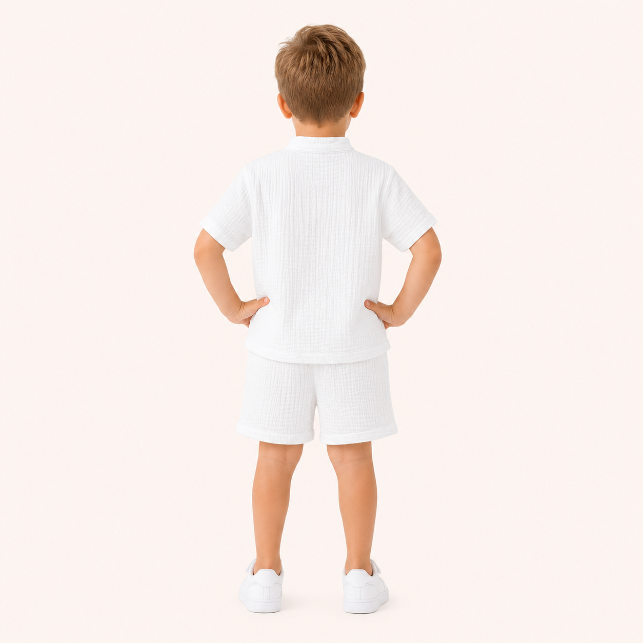 2-Delige Witte Jongensset met Mousseline Overhemd en Short