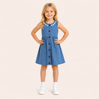 Meisjes denim jurkje met bloemetjes