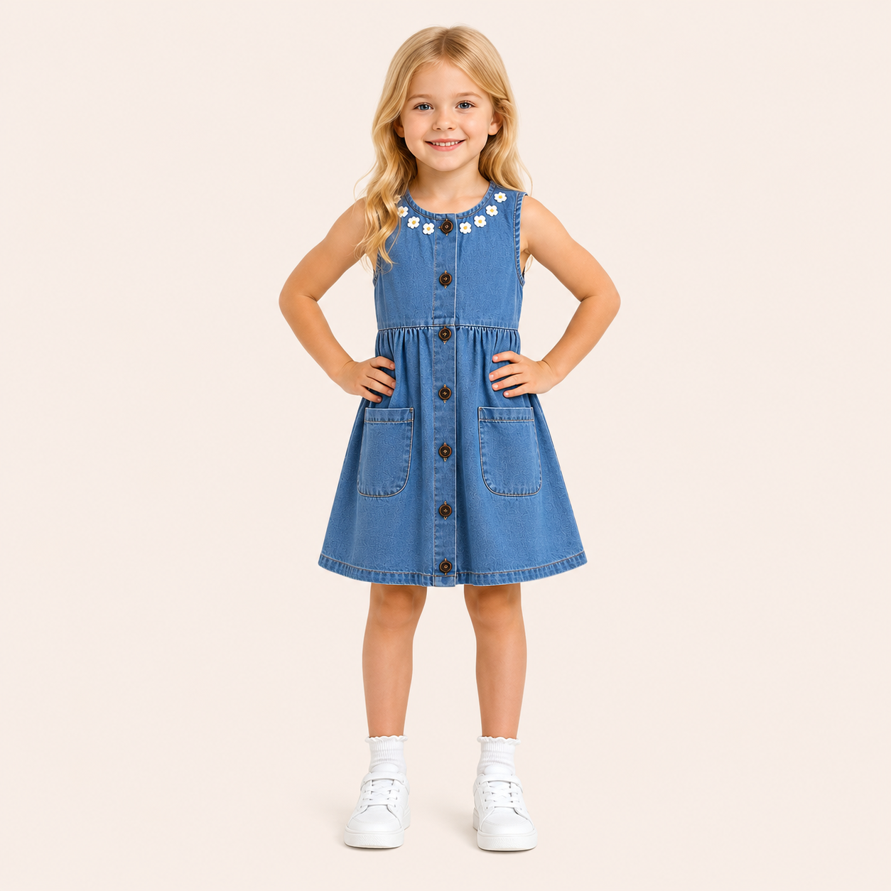 Zomers Denim Jurkje met Bloemetjes voor Meisjes