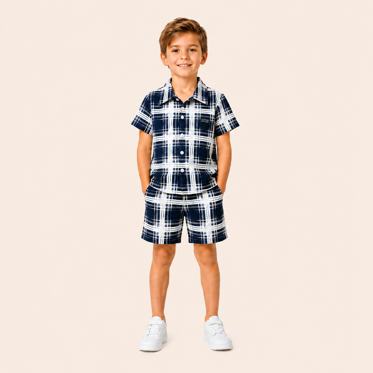Jongens zomerset 2-delig – geruit overhemd met bijpassende shorts