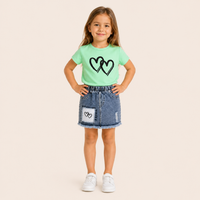 Meisjes 2-delige set met hartjes t-shirt en denim short | 6 kleuren