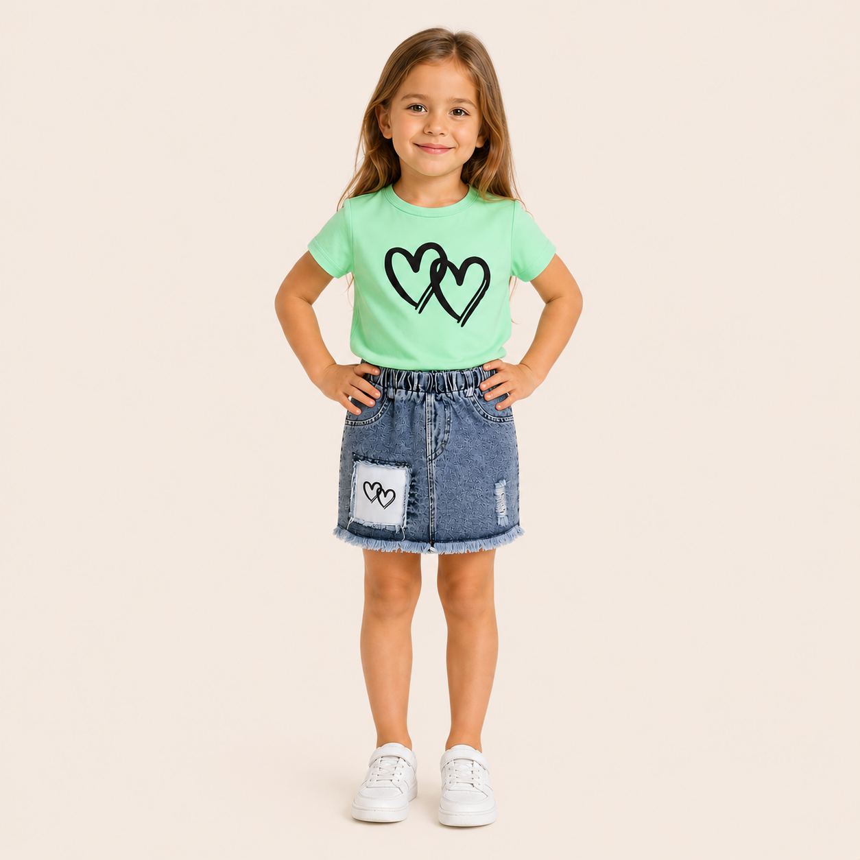 Zomerset met Hartjes T-shirt en Denim Short voor Meisjes