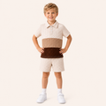 Stoer & Stijlvol - 2-Delige Jongensset met Gewatteerd Kleurblok Poloshirt & Short