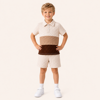 Jongens 2-delige zomerset met gewatteerd kleurblok polo en short