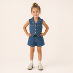 Meisjes 2-delige denim set met gilet en shorts