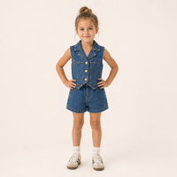 Meisjes 2-delige denim set met gilet en shorts