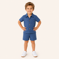 Jongens zomerset 2-delig – blauw overhemd met klassieke knopen en shorts
