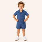 Jongens zomerset 2-delig – blauw overhemd met klassieke knopen en shorts