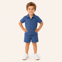 Jongens 2-delige zomerset met blauw overhemd en short