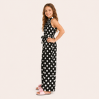 Meisjes jumpsuit met polkadot print en strikceintuur