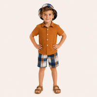 Jongens 3-delige zomerset met overhemd, short en zonnehoed