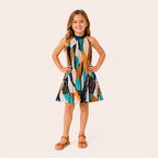 Geplooide Halter Jurk met Geometrische Print voor Meisjes