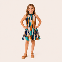 Meisjes geplooide halter jurk met geometrische print