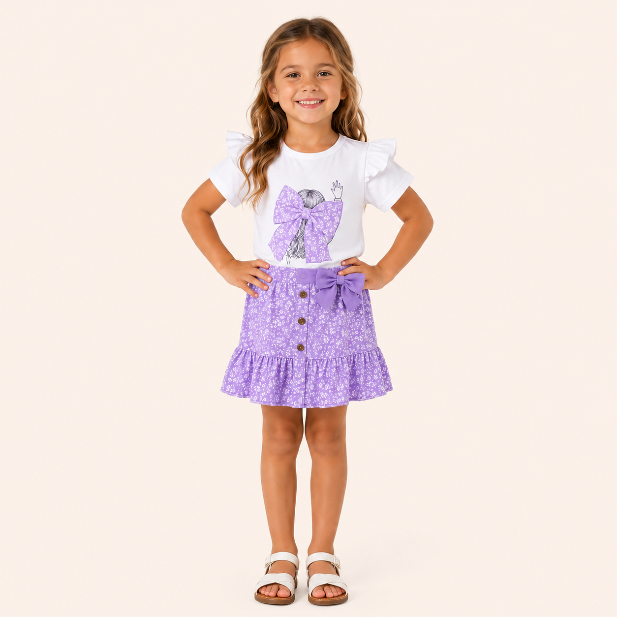 Meisjes 2-delige set met ruffle t-shirt en bloemetjesrok