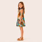 Geplooide Halter Jurk met Geometrische Print voor Meisjes
