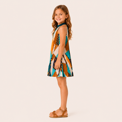 Geplooide Halter Jurk met Geometrische Print voor Meisjes