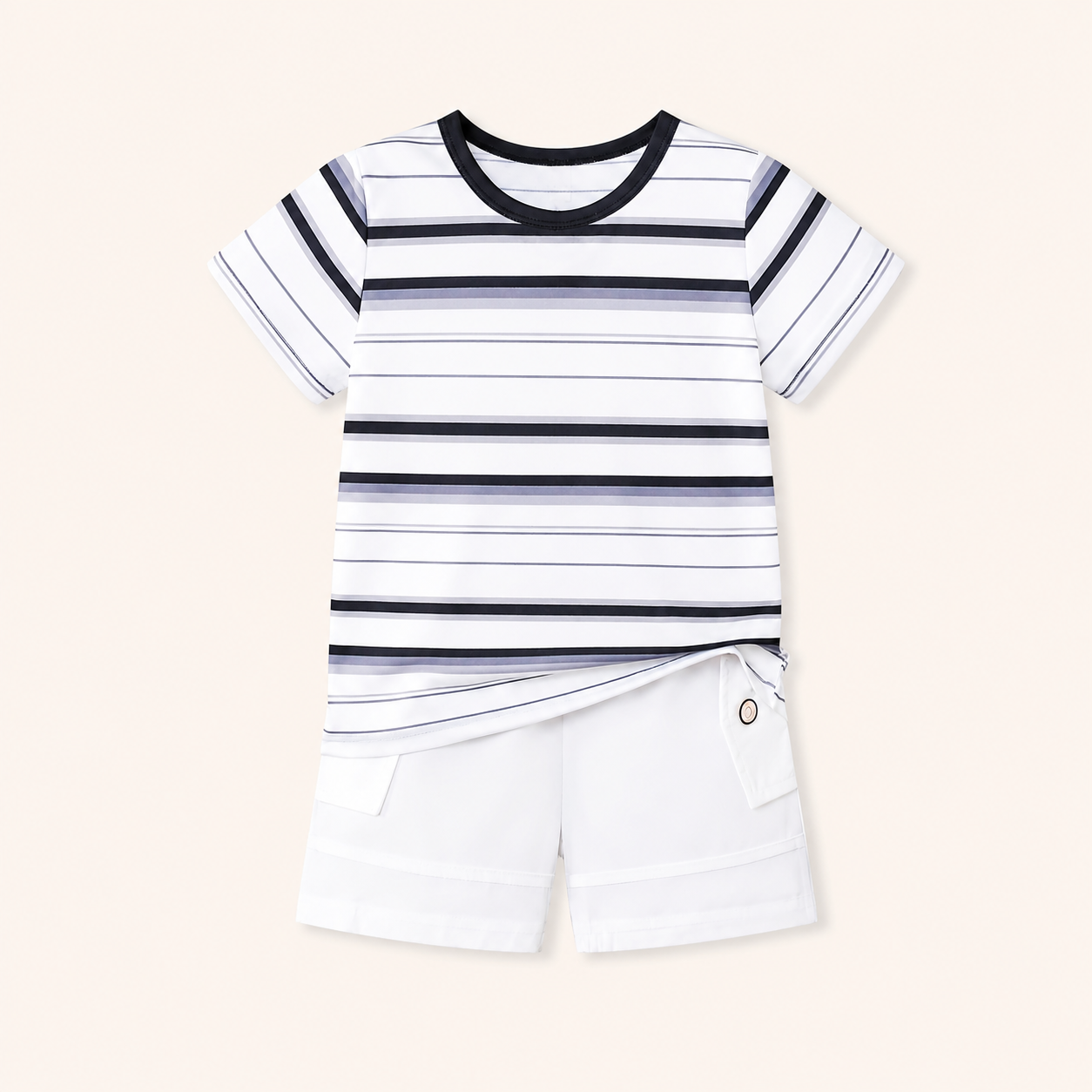 Jongens zomerset 2-delig – gestreept t-shirt met witte shorts