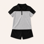 Stoer & Sportief - 2-Delige Jongensset met Kleurblok Polo Rits & Short