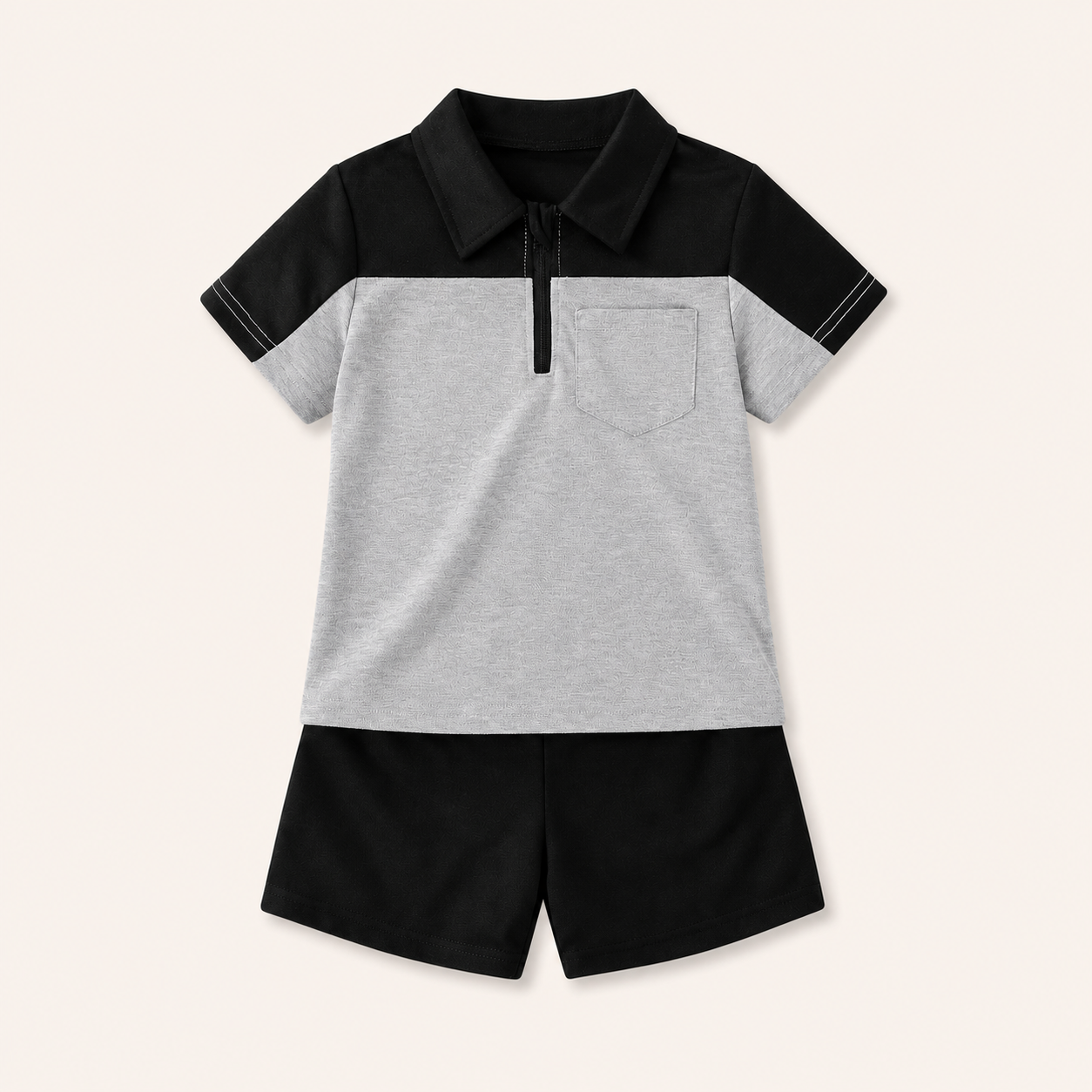 Stoer & Sportief - 2-Delige Jongensset met Kleurblok Polo Rits & Short