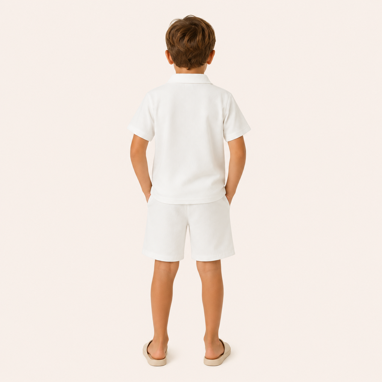 Jongens zomerset 2-delig – witte polo met rits en bijpassende shorts