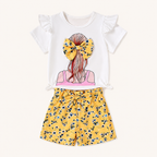 Meisjes 2-delige set met ruffle t-shirt en gele bloemetjesshort