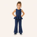 2-Delige Meisjes Denim Set met Peplum Top & Flared Broek