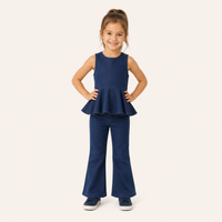 2-Delige Meisjes Denim Set met Peplum Top & Flared Broek