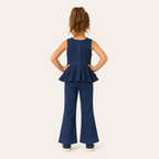 2-Delige Meisjes Denim Set met Peplum Top & Flared Broek
