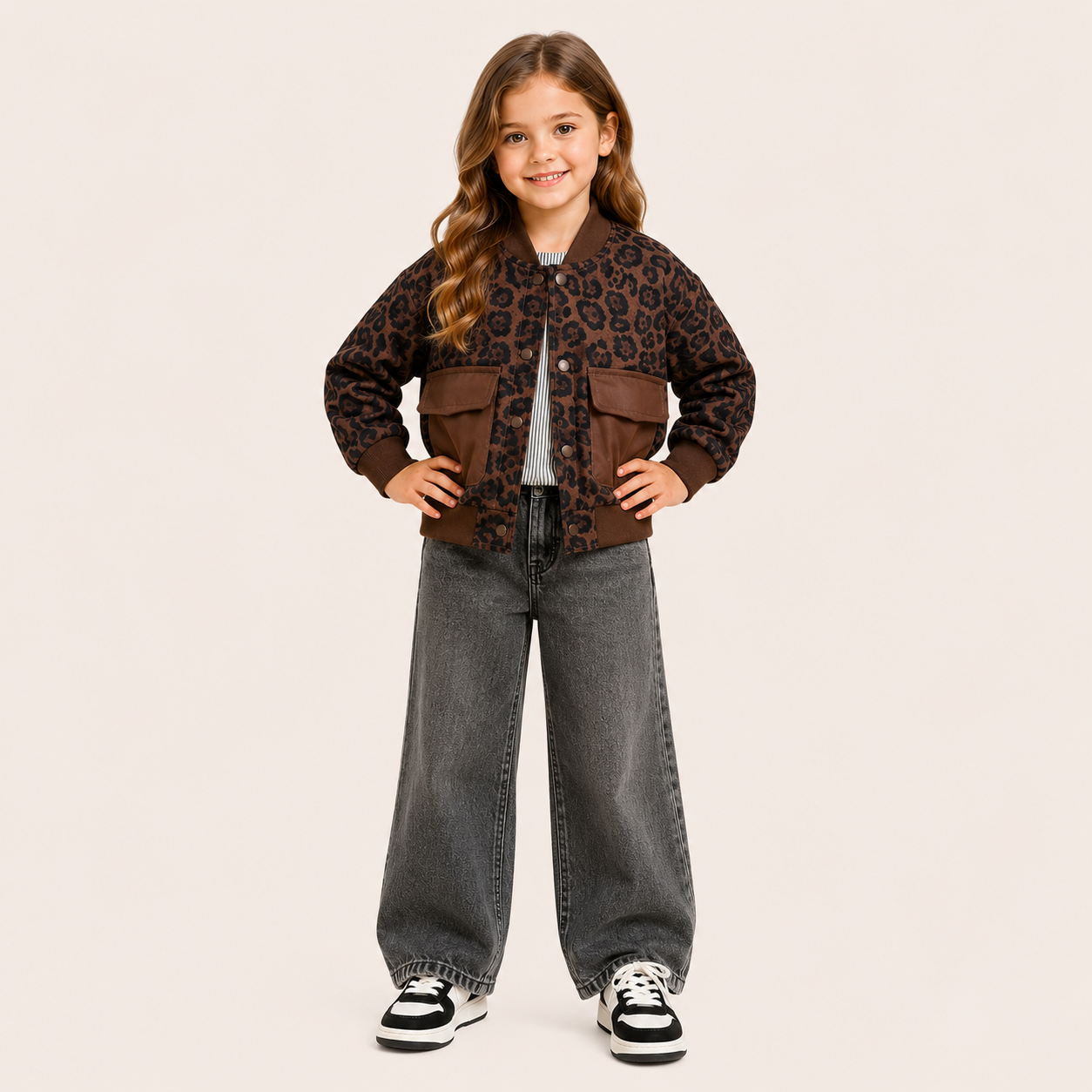 Meisjes bomber jacket met luipaardprint