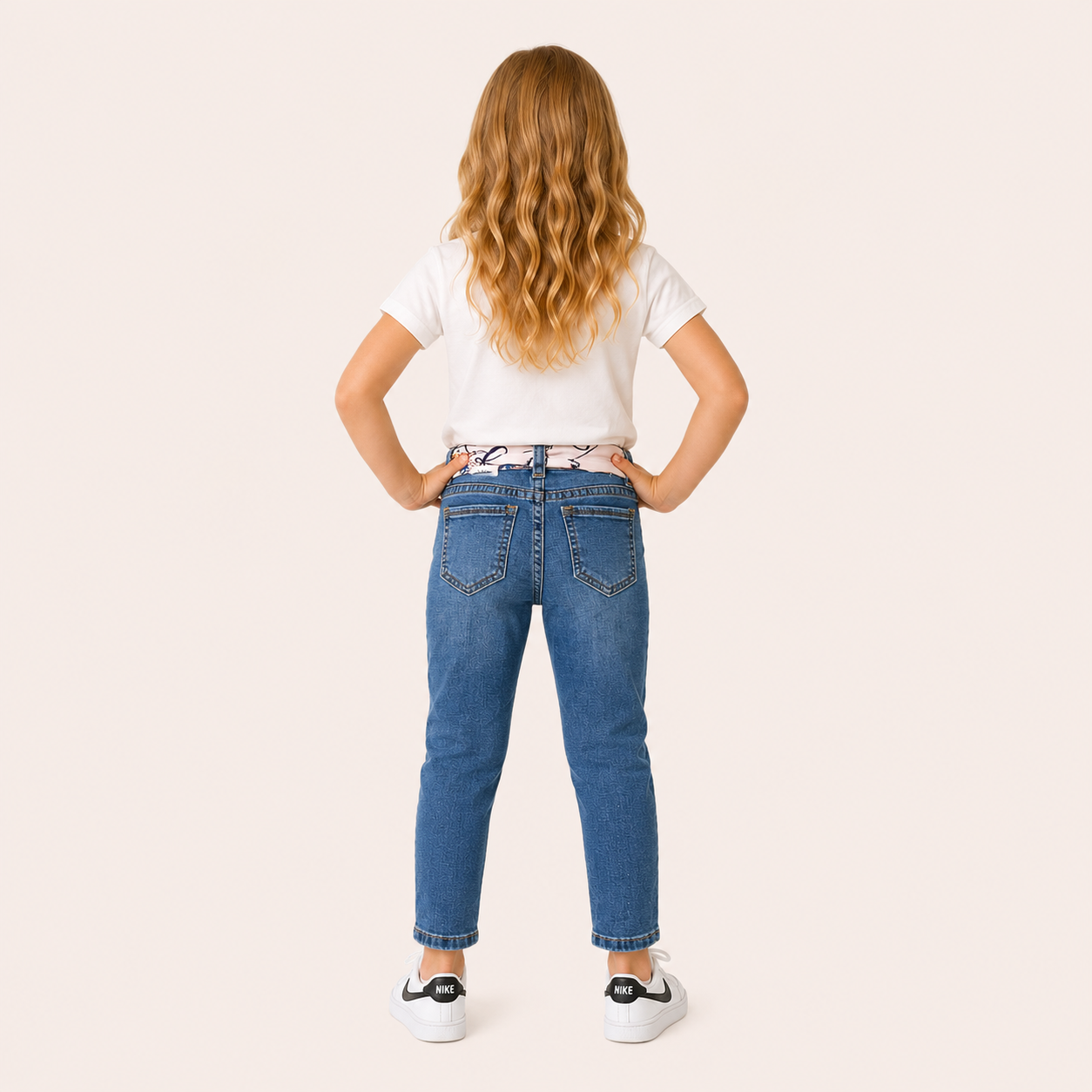 Meisjes Denim Jeans met Geprinte Sjaal Strik