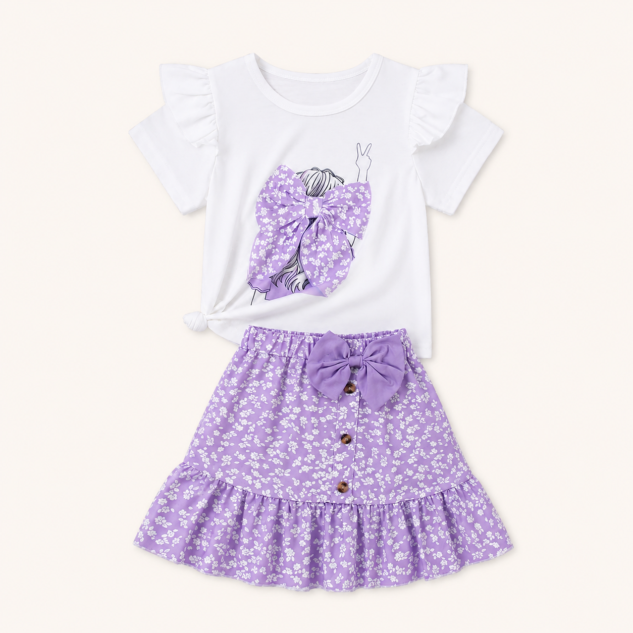 Meisjes 2-delige set met ruffle t-shirt en bloemetjesrok