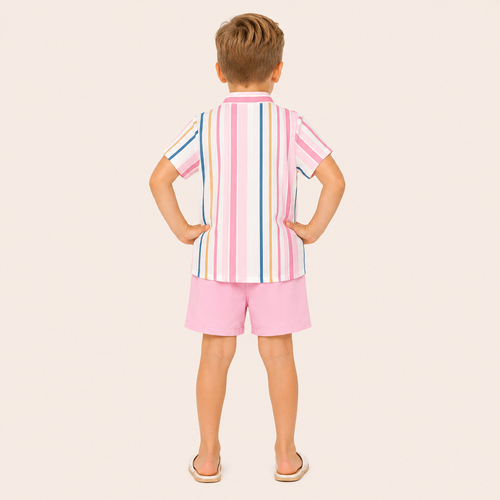 Jongens 2-delige gestreepte zomerset met overhemd en short