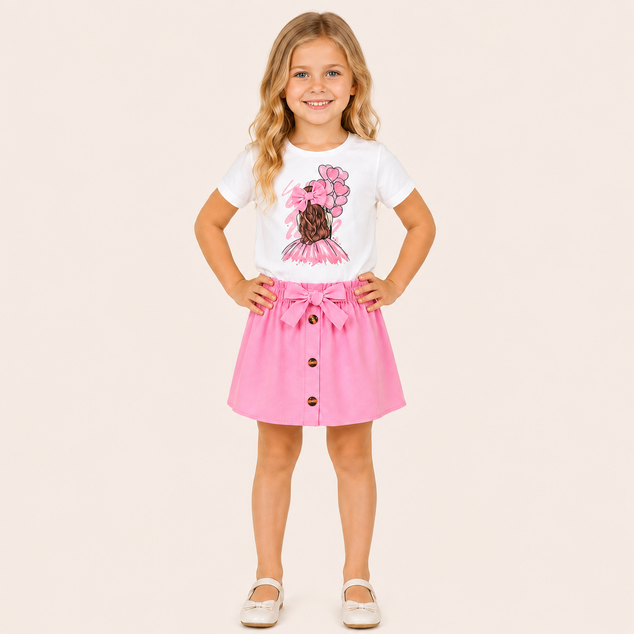Meisjes 2-delige romantische zomerset met t-shirt en rok