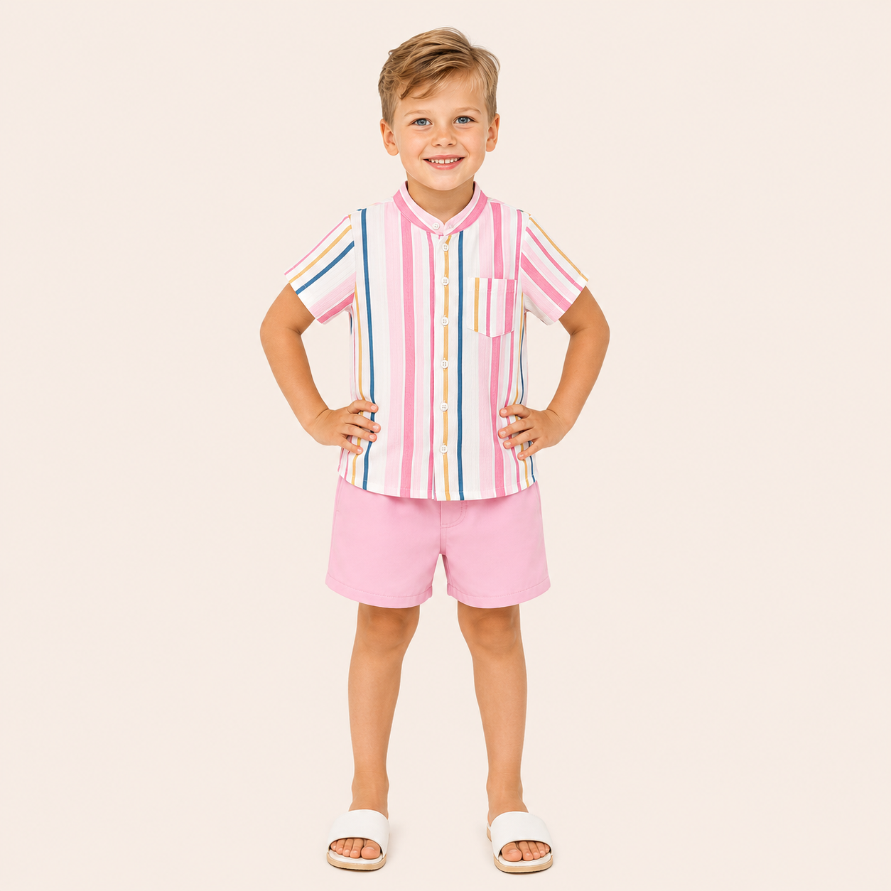 Jongens 2-delige gestreepte zomerset met overhemd en short