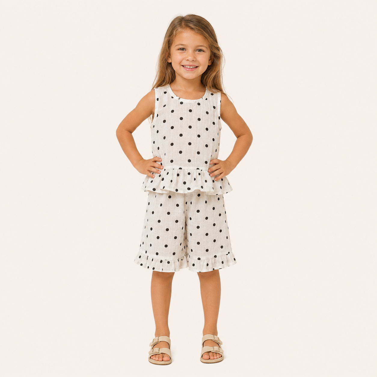 Meisjes 2-delige  katoenen polkadot Set met Topje en Short