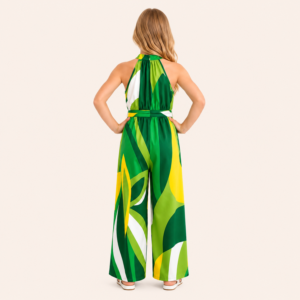 Jumpsuit met Tropische Print en Halternek