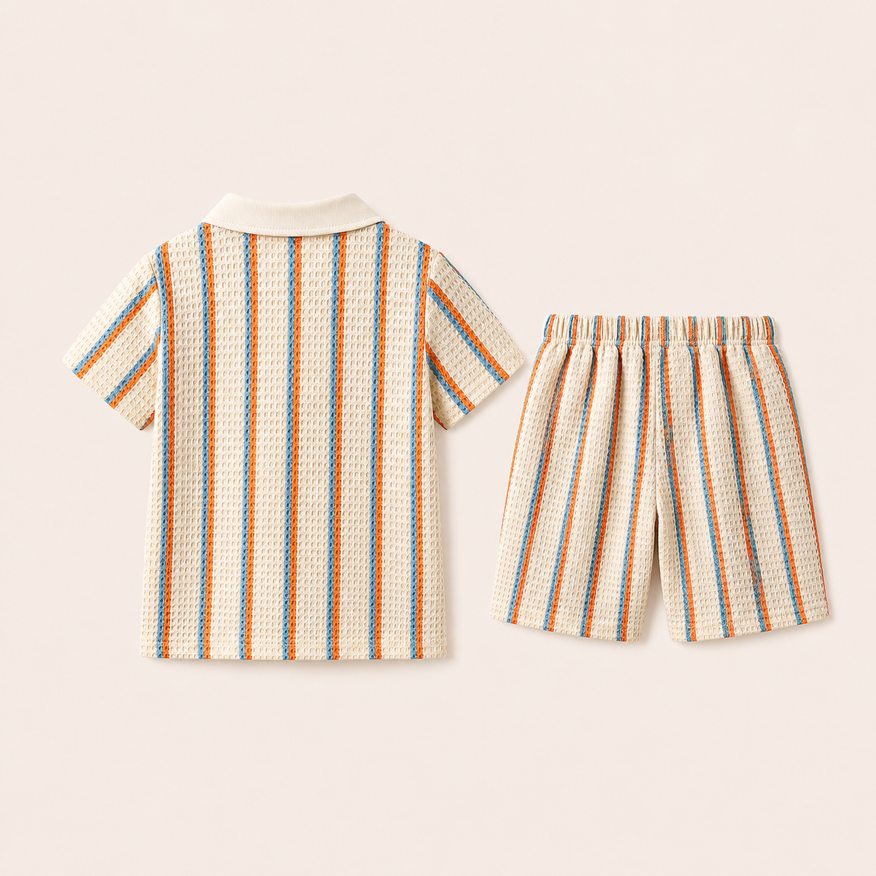 Jongens 2-delige Gestreepte Polo Zomerset met Wafelstructuur | Khaki