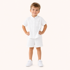2-Delige Witte Jongensset met Mousseline Overhemd en Short