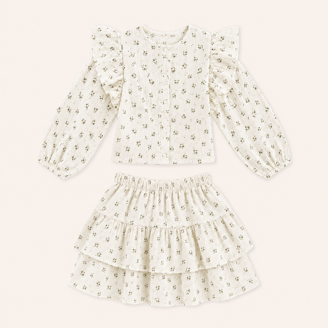 Meisjes 2-delige Katoenen Rok en Blouse met Bloemenprintje | Bloem