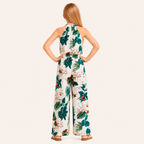 Meisjes jumpsuit met tropische bloemprint en strikceintuur