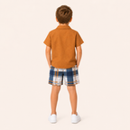 Jongens zomerset 3-delig – bruin, overhemd, geruite short en bijpassende zonnehoed