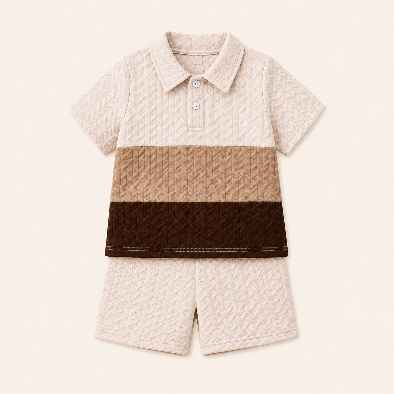 Stoer & Stijlvol - 2-Delige Jongensset met Gewatteerd Kleurblok Poloshirt & Short