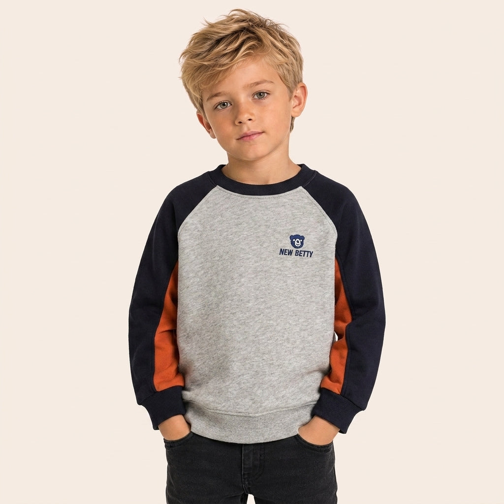 Jongens kleurblok sweater grijs - voorkant