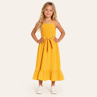 Meisjes Effen Maxi Jurk met Strik in Franse Stijl | Geel