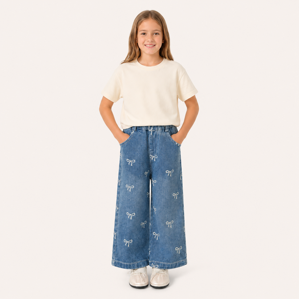 Lichtblauwe Denim met Strikjes - Spijkerbroek voor Meisjes