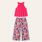 Meisjes 2-delige set met haltertop en bloemen wide-leg broek