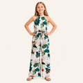 Meisjes jumpsuit met tropische bloemprint en strikceintuur